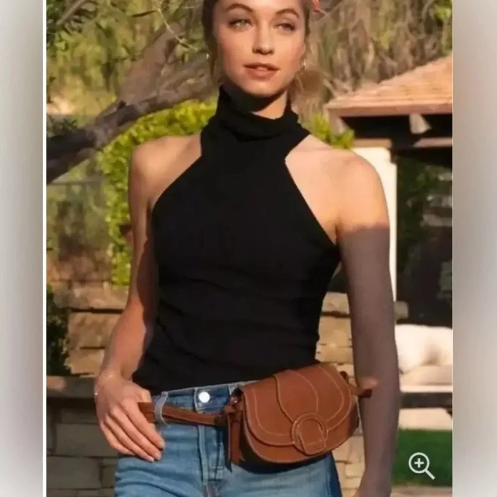Rachel Zoe Edessi Vegan Leather Crossbody Belt Bag Purse Brown Saddle Bag‎ NEW